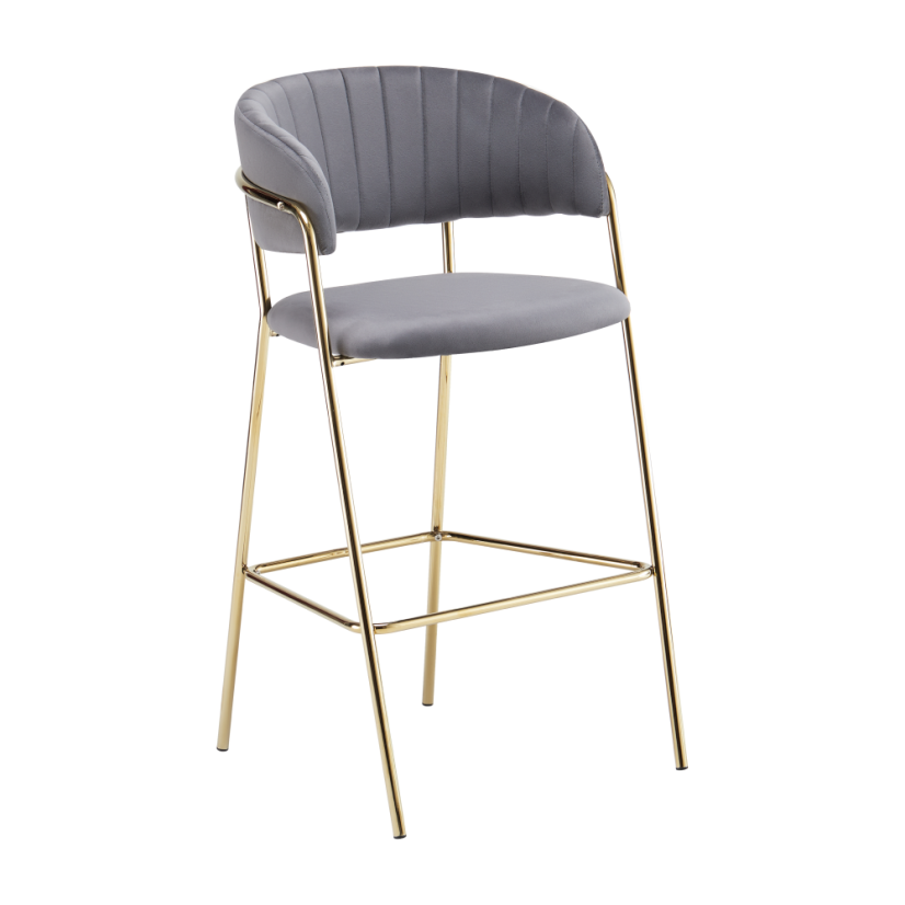 Designer Barhocker, graubrauner Samtstoff/goldchrom, DASMIN TYP 2