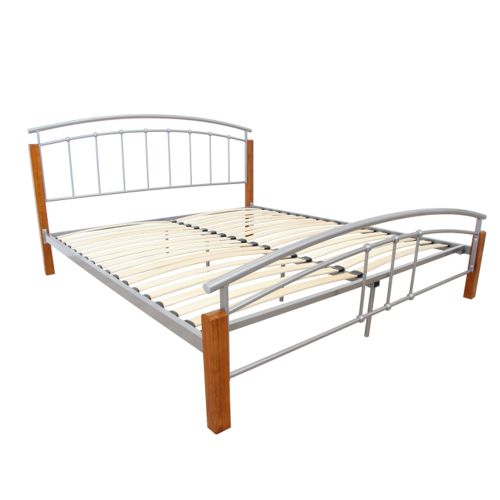 Łóżko podwójne, drewno olchowe/srebrny metal, 180x200, MIRELA