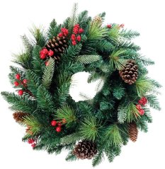 MagicHome Weihnachtskranz, Beere, natur, mit Brombeersträuchern und Tannenzapfen, 45 cm
