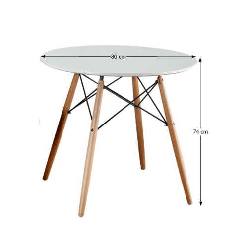 Jedálenský stôl, biela/buk, priemer 80 cm, GAMIN NEW 80