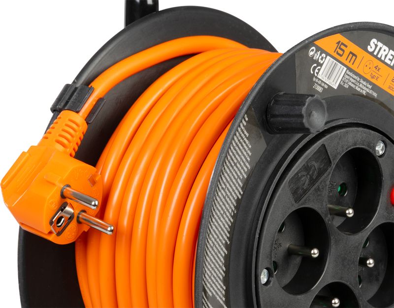 Strend Pro DG-FB04 Verlängerungskabel, L-15 m, auf einer Trommel, Querschnitt 1,5 mm2