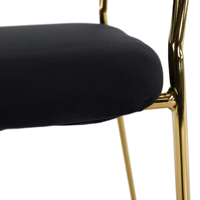 Designer-Esszimmerstuhl, schwarzer Samtstoff/Gold-Chrom-Gold, DASMIN TYP 1