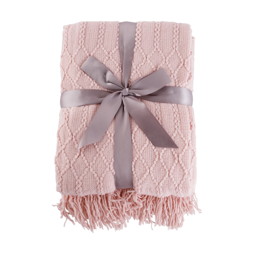 TEMPO-KONDELA SULIA TYP 1, pletená deka s třásněmi, světle růžová, 120x150 cm