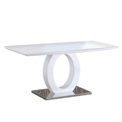 Blagovaonski stol, bijela visoki sjaj/čelik, 150x80 cm, ZARNI