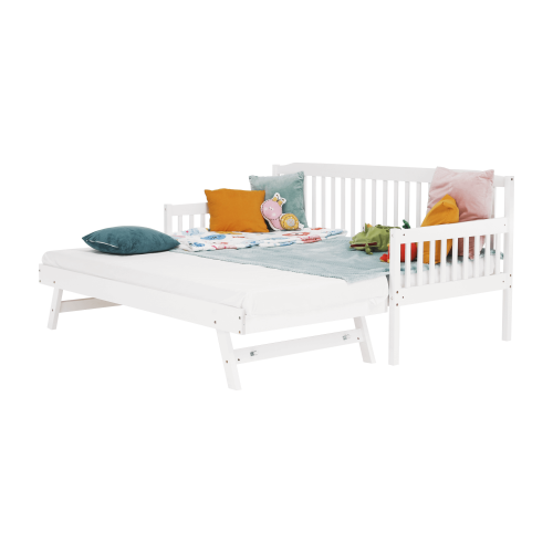 Pat extensibil pentru copii cu pat , alb, lemn masiv, PEDREZA