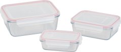 MagicHome staklenka, set od 3, staklo, kvadratno, s poklopcem, 400/900/1900 ml