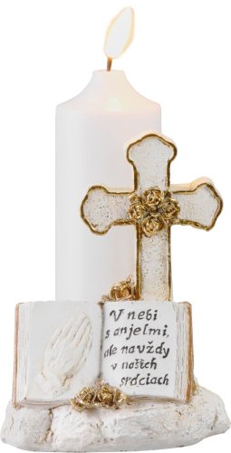 Dekoracja MagicHome, Krzyż ze świecą, LED, poliresin, na grób, 2xAA, 11,5x11,5x18 cm