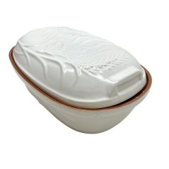 Tava de ceramică de 4,5 l, smălțuită, ovală, decorată, albă, marca Skveler