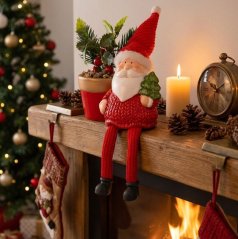 Dekorace MagicHome Vánoce, Santa s květináčem, terakota, 12,6x9,3x24 cm