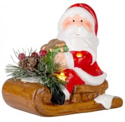 Dekorace MagicHome Vánoce, Santa na saních, LED, terakota, 12,6x8,5x11,5 cm