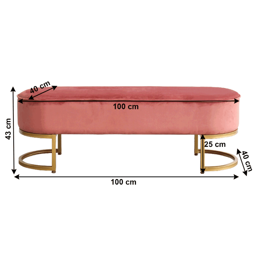 Design-Bank, rosa Samtstoff/Gold-Chrom-Gold, MIRILA NEU