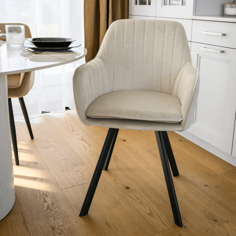 Designer-Sessel, beige Samtstoff, AURIL