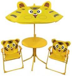 Set LEQ MELISENDA Tigru, tigru, umbrela de soare 105 cm, masa 50 cm, 2 scaune, copii