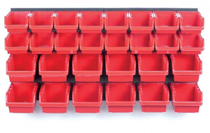 Tablett-Set mit 28 Stück + Kunststoffständer, Schwarz/Rot-Kombination