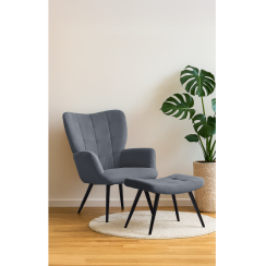 Kreslo s podnožou, sivá Velvet látka/čierna, HABEN