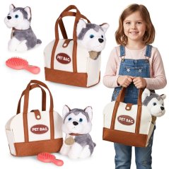 Plyšové šteniatko Husky Toy s taškou a kefou