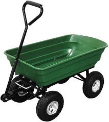Cărucior de grădină cu 4 roți, capacitate 130 kg, basculantă, 75 litri, corp din plastic, JAD