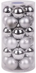 MagicHome karácsonyi labdák, 30 db, ezüst, mix, karácsonyfához, 6 cm