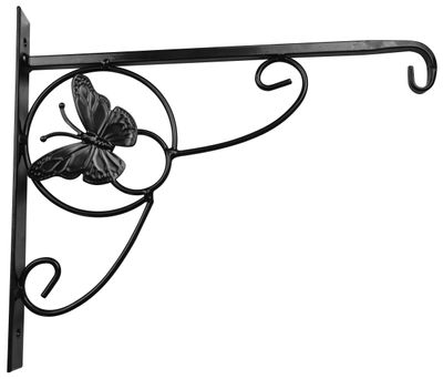 Věšák Strend Pro, držák, na květináč, ozdobný s motýlem, kovový, 28x28 cm
