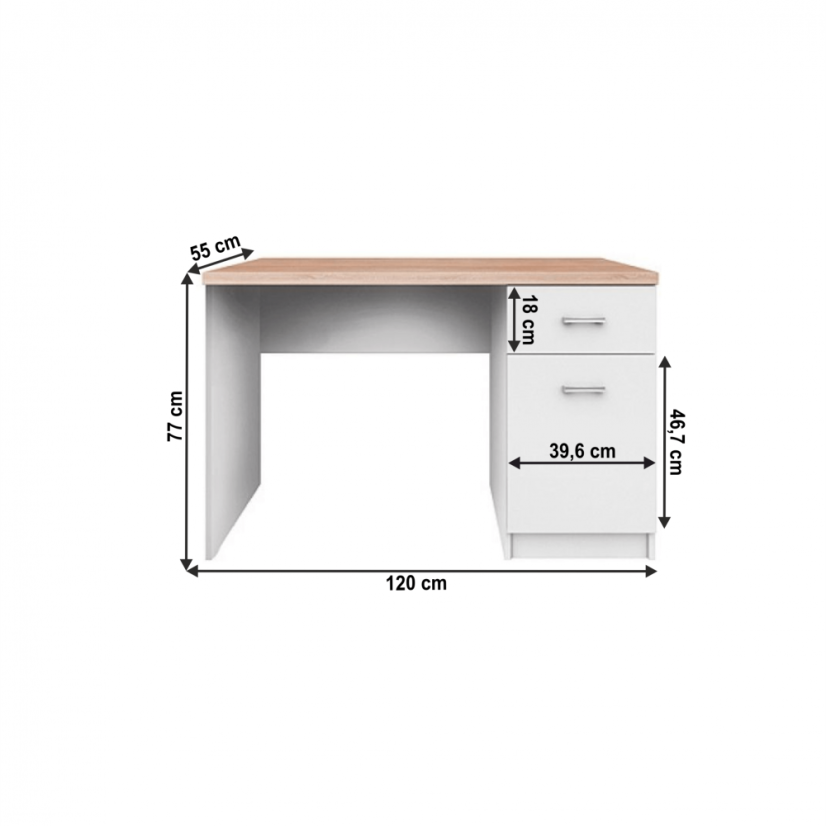 PC-Tisch 1D1S, Weiß/Sonoma-Eiche, TOPTY TYP 09