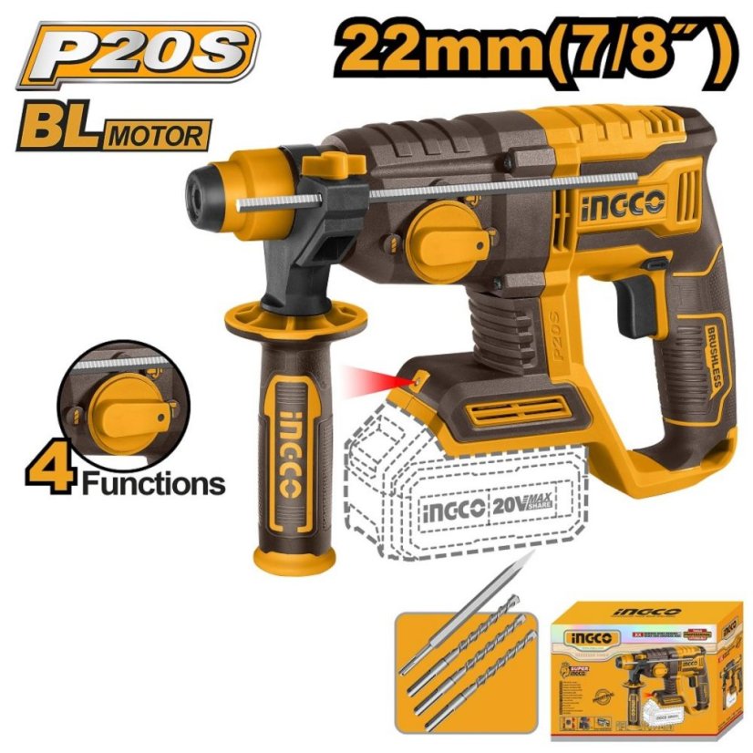 Schlagbohrmaschine Lithium-Ionen 2,0J CRHLI20208 INGCO AKU 20V P20S INDUSTRIAL ohne Akku und Ladegerät.