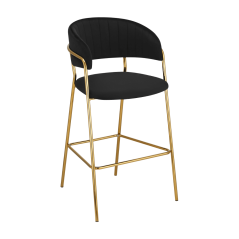Designer-Barhocker, schwarzer Samtstoff/Gold-Chrom-Gold, DASMIN TYP 2