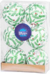 MagicHome karácsonyi labdák, 6 db, fehér csillogó díszes, matt, díszítéssel, karácsonyfára, 8 cm