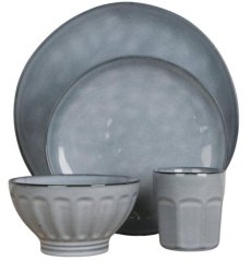 Tanier sada 16-dielna kameninová modrá