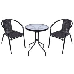 Set balcon ALESIA, negru/antracite, masă 70x60 cm, 2x scaune 52x55x73 cm, oțel (akce)