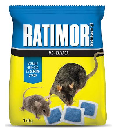 RATIMOR® Brodifacoum sveža vaba, za miši in podgane, 120 g, mehka