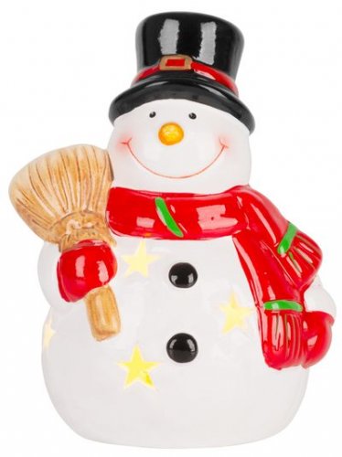 Decor de Crăciun MagicHome, Om de zăpadă zâmbitor, LED, teracotă, 8,5x8,2x12,5 cm