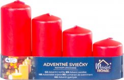 Svíčka MagicHome, vánoční, adventní, červená, 48 mm 60/80/100/120 mm, bal. 4 ks