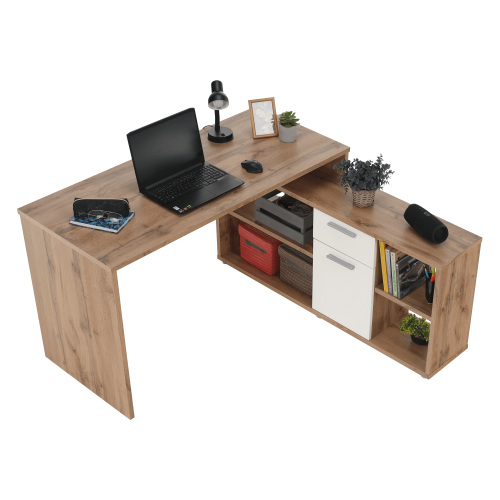 PC-Schreibtisch, Wotan-Eiche/Weiß, NOE NEU