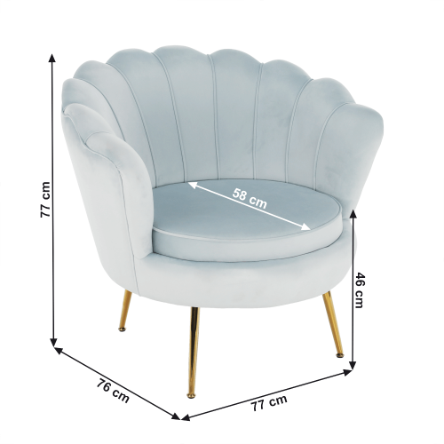 Sessel im Art-Deco-Stil, grau-blauer Samtstoff/Gold-Chrom-Gold, NOBLIN – SALE