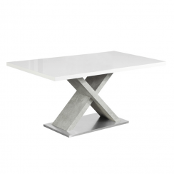 Stół do jadalni, biały z wysokim połyskiem HG/beton, 160x90 cm, FARNEL