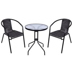 Set balkonový ALESIA, černý/antracit, stůl 70x60 cm, 2x židle 52x55x73 cm, ocel