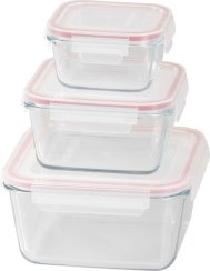 MagicHome üveg, 3 darabos készlet, üveg, üveg, téglalap alakú, fedővel, 450/1000/1900 ml