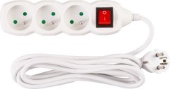 Kabel DG-F803BK L-3m, przedłużacz, biały, 3x gniazdo + wyłącznik