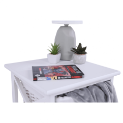 Nachttisch, Holz/Geflecht/Stoff, weiß, RAFAELLO