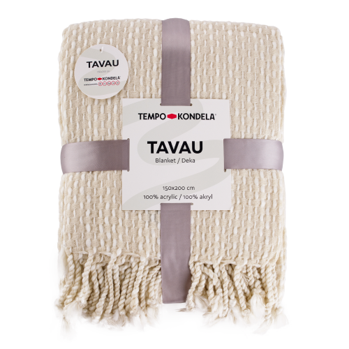 TEMPO-KONDELA TAVAU, patura tricotata cu franjuri, bej/model, 150x200 cm