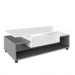 Konferenční stolek na kolečkách, bílá/grafit, DALEN