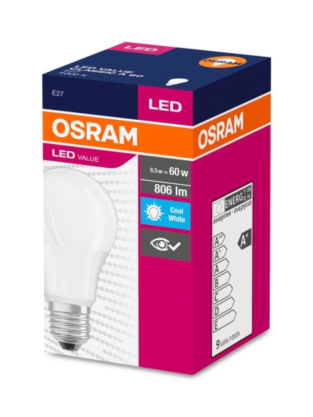 Ziarovka OSRAM® LED FR 060 (ean3381) non-dim, 8,5W / 840 E27 4000K Valoare CLASSIC A