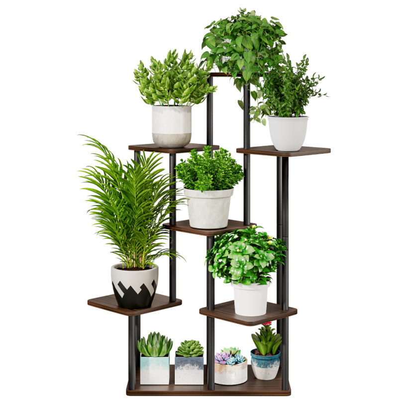 Blumenständer aus Metall, schwarz/rustikales Holz, ADITE TYPE 2