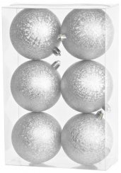 MagicHome karácsonyi labdák, 6 db, ezüst, karácsonyfához, 8 cm