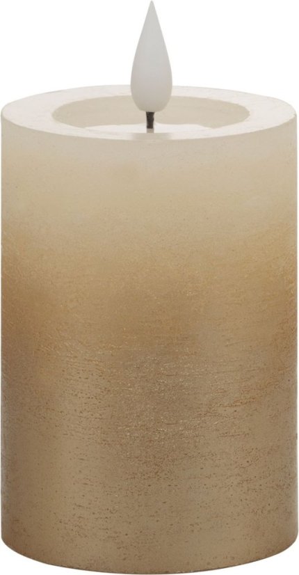 MagicHome Weihnachtskerze, LED, 2xAAA, einfache Beleuchtung, Creme/Gold, Metallic-Effekt, 7x10 cm