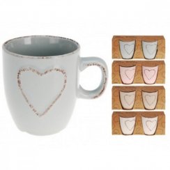 Cana din gresie 150ml pentru cafea, pachet de 2, design HEART in cutie KLC
