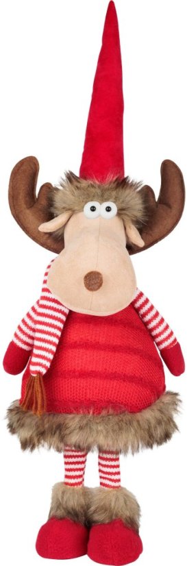 MagicHome Weihnachtsfigur, Rentierhirschkuh mit Schal, Stoff, rot, 18x16x55 cm