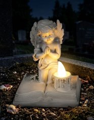 MagicHome dekoracija, Angel moli na knjigi, LED, poliresin, za nagrobno, 11,5x7,5x13,5 cm (akce)