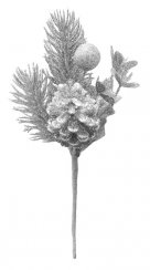 MagicHome Božićna grančica, sa češerom, srebrna, 21 cm, pak. 6 kom