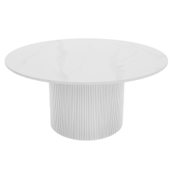 Couchtisch, weißer Marmor/MDF, Durchmesser 80 cm, MAHIR TYP 1